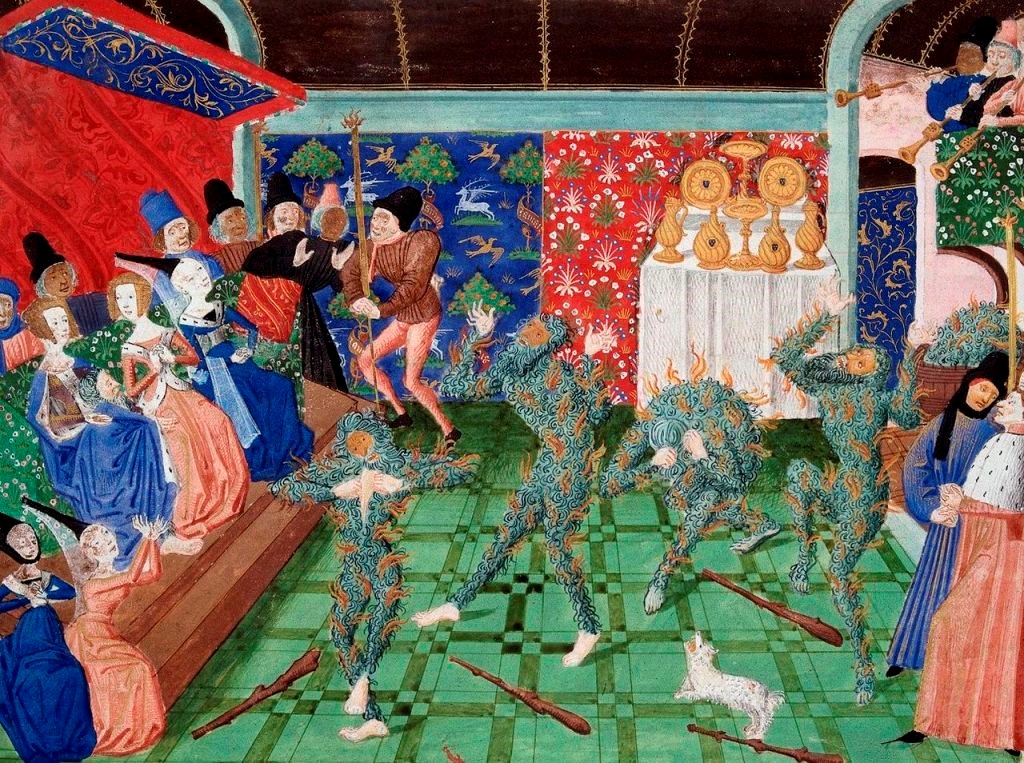 Le bal des Ardents (Miniature attribuée à Philippe de Mazerolles, XVème siècle)